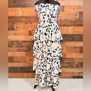 Big Hit Women’s Strapless Tiered Ruffled Floral Summer Maxi Dress Large L